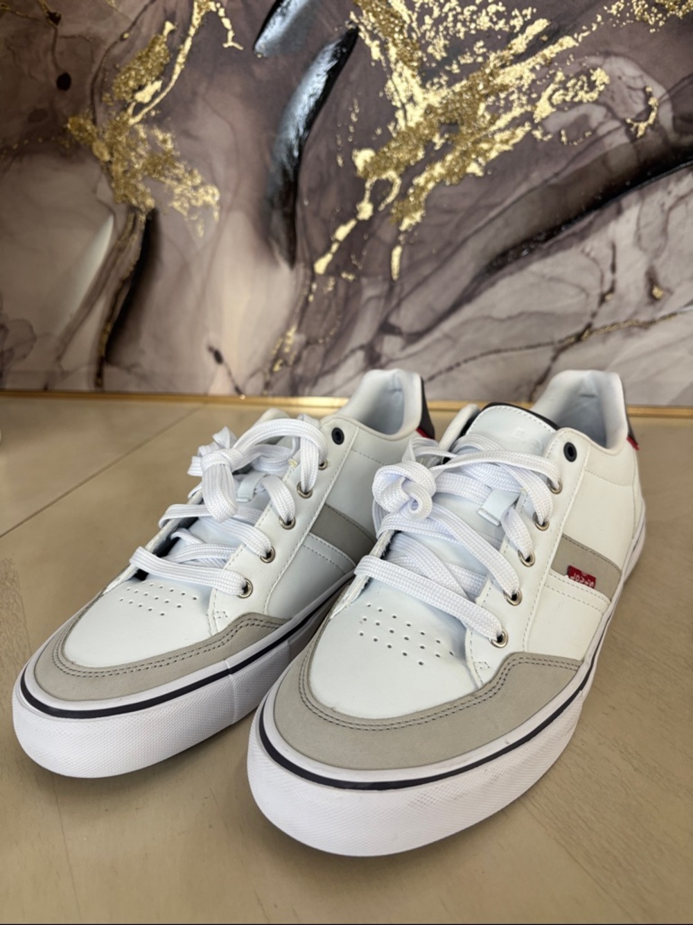 Levi's White and Gray Low-Top Skate Sneakers with Red Accent